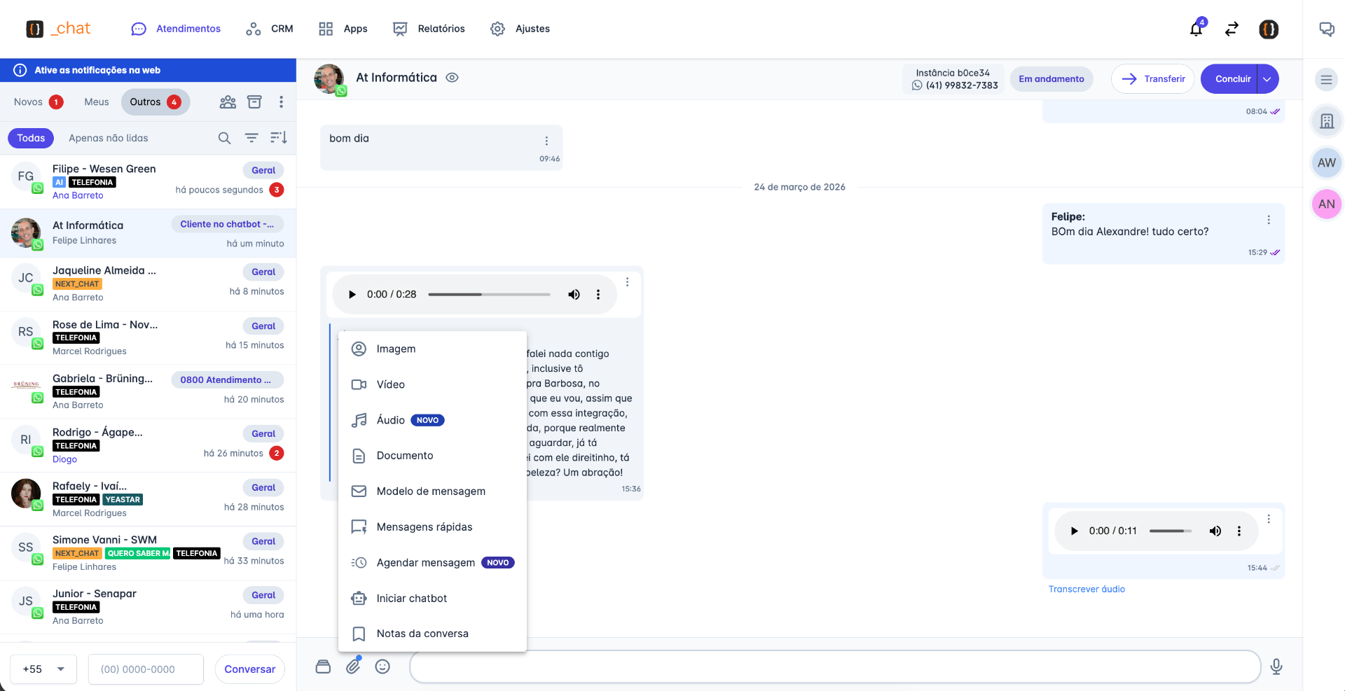 Conversa no next_chat com integração ao CRM